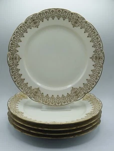 JUEGO DE 5 PLATOS DE CENA ANTIGUOS CON INCRUSTACIONES DE ORO PORCELANA LIMOGES 9,5" - Imagen 1 de 12