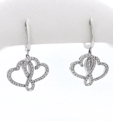 Pendientes Huggie de Diamantes Colgantes Corazones Joyeros Kay Oro Blanco 10K Nuevos Foto 1 de 4