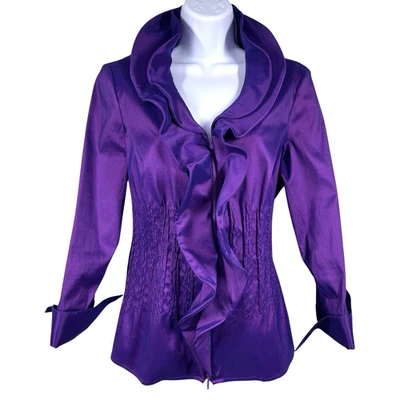 Blusa Samuel Dong Alambre Cuello Volantes Mujer S Brillante Púrpura Cremallera Cintura Acanalada Foto 1 de 4