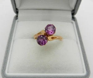 Anello bypass vintage in oro massiccio rosa 14 carati (583) ametista, epoca URSS, misura 6,75 - Foto 1 di 6