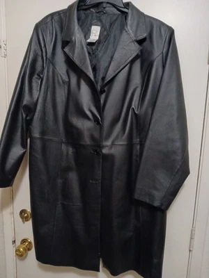 Abrigo SEXY Mujer Roaman's 100% Cuero Negro Hasta la Rodilla Elegante 3X Foto 1 de 4