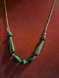 STERLING SILVER MALACHITE NICE CHAIN 16 IN CHAIN - Picture 1 of 5