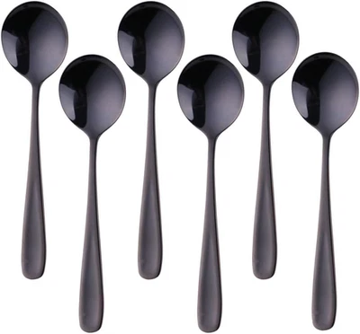 Bouillon Spoon Set, 7-Inch Stainless Steel Round Soup Spoons, 6 Pieces - Image 1 of 4