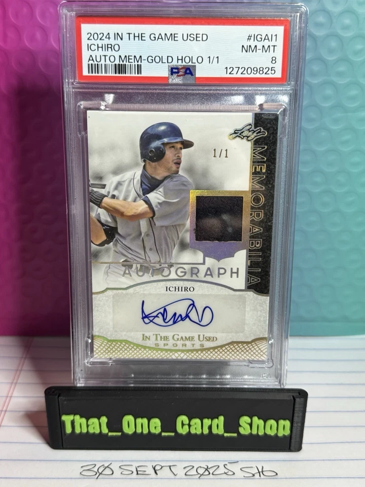 2024 Leaf In The Game Used Ichiro Suzuki Patch Auto #1/1 PSA 8 NM/MT 🚀 HOF 📈 - Image 1 of 2