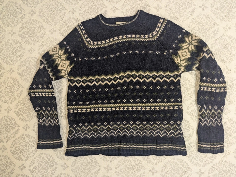 J Crew Sweater Mens Large 100% Lambswool Fair Isle Nordic Geometric Crewneck - Image 1 of 4