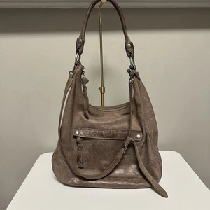 Frye Melissa Zip Leather Hobo Purse Adjustable Removable Crossbody Strap Broen - Afbeelding 1 van 14