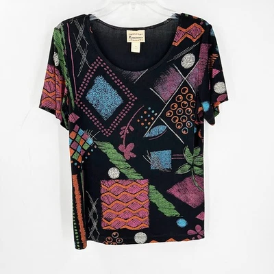 Top elástico manga corta cuello redondo arte negro renacentista talla mediana  Foto 1 de 4