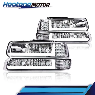 LED DRL Bar Headlights & Bumper Lamps Fits For 99-02 Chevy Silverado 00-06 Tahoe - Image 1 of 4