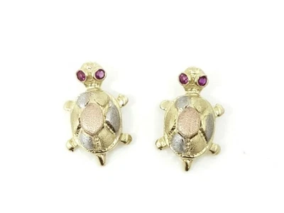 Pendientes de cuerpo completo tortuga oro multicolor 14k empujar hacia atrás joyería de regalo fina 3g Foto 1 de 4