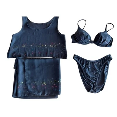 Venus Vintage Traje de Baño Negro Parte Superior C Parte Inferior Moderado M Sarong Lote 4 Piezas Paquete Foto 1 de 4