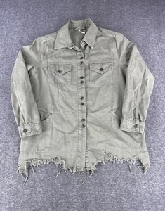 Free People Moonchild Distressed Denim Shirt Jacket Womens Large Army Green - Picture 1 of 9