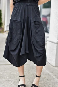 Tempo Paris Fango Bubble Midi Skirt Italy Pockets Artsy Boho Black Sz S $70 MSRP - Picture 1 of 12
