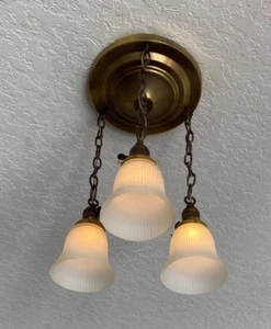 Antique Vintage Style Hanging Light Fixture Flush Mount Art Glass Shades - Picture 1 of 14