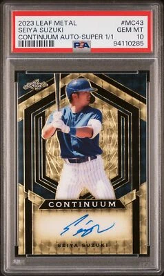 2023 Leaf Metal Continuum Seiya Suzuki Gold Super Prismatic Auto 1/1 PSA 10 - Image 1 of 2