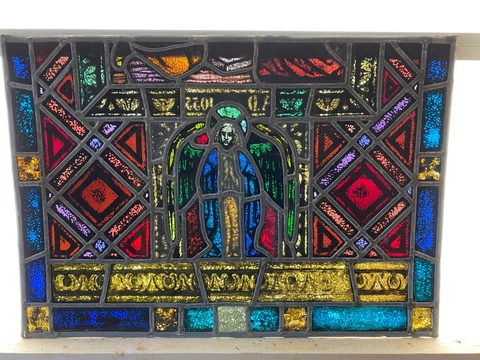 ANTIQUE GERMAN STAINED GLASS CHURCH  ANGEL WINDOW FROM A CLOSED CHURCH - M16 Cover