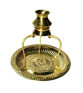 Brass Pooja Plate Thali with Shivling Stand and Abhishek Lota Kalash Brass - Picture 1 of 3