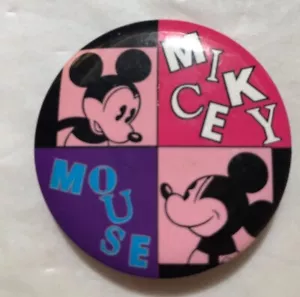 Vintage Mickey Mouse Button Pin Mickey Mouse Spelled Out & 2 Mickeys In A Box (D - Picture 1 of 3