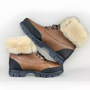 Lauren Ralph Lauren Quinta Boots Women Size 7.5 Leather Faux Fur Trim Brown - Picture 1 of 10