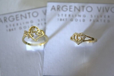 Argento Vivo Plata de Ley Chapado en Oro 18K Juego de DOS Anillos de Banda Talla 7 Nuevo con Etiquetas Foto 1 de 4