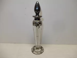 ANTIQUE SILVER OVERLAY ART DECO LARGE PERFUME BOTTLE - Picture 1 of 9