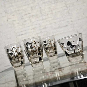 1950’s MCM Federal Glass Fantasy Black & 22 Karat Gold Manhattan Glasses Set 10 - Bild 1 von 18