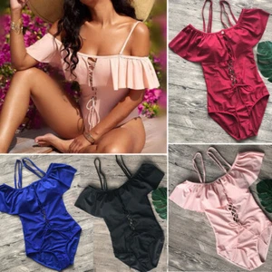 Damen Push Up Badeanzug Monokini Bikini Padded Schwimmanzug Bademode Swimsuit - Bild 1 von 13