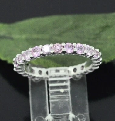 Anillo de eternidad de zafiro rosa apilable de oro blanco de 14k talla 5-8  Foto 1 de 4
