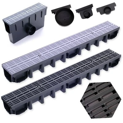 PP Line Entwässerungsrinne A15 63-98-148 mm, Kunststoffrost, Schwarz / Grau - Bild 1 von 4