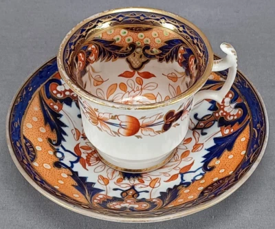 Coalport Pattern 599 Hand Painted Imari Japan Coffee Cup & Saucer C. 1810-1815 A - Image 1 of 4