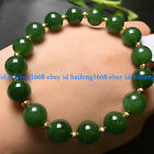 Natürlich 10mm Grün Jade Jadeit Runde Edelstein Perlen Dehnen Armband 7.5" AAA+