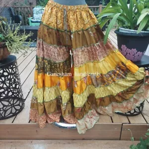 10 Pcs OF Indian Vintage Sari Printed Boho Gypsy Wide-Leg Palazzo Pants Trousers - Picture 1 of 11