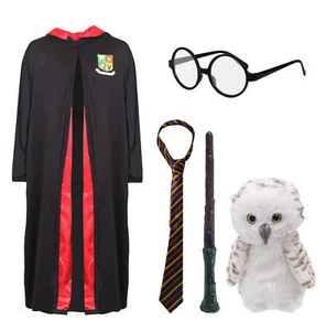 KIDS WIZARD COSTUME SCHOOL WORLD BOOK DAY OWL GLASSES MAGIC WAND TIE - Picture 1 of 11