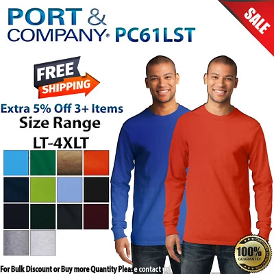 Port & Company PC61LST Mens Big & Tall Long Sleeve Essential Crew Neck T-Shirt - Image 1 of 3