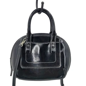 Borsa a tracolla vintage nera ecopelle verniciata mini manico superiore trendy - Foto 1 di 11