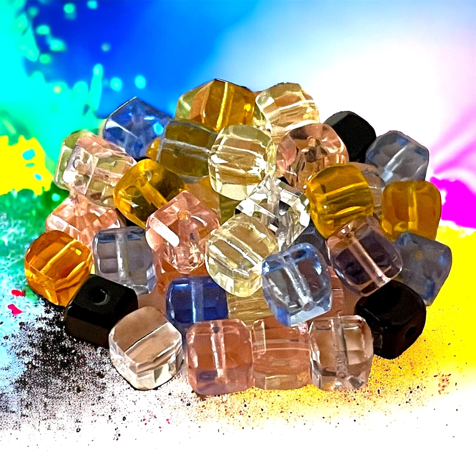 400 PRECIOSA Czech Glass 6mm Cube Fire Polished Assorted Pastel Black BULK Beads