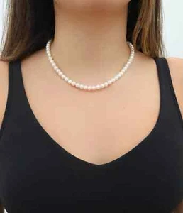 6mm Freshwater Pearl Necklace, White Pearls, Classic Pearl Necklace - Picture 1 of 9