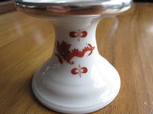 Meissen Porzellan Kerzenleuchter 6.4cm hoch mit Sterling silbernem Rand 1.Wahl, - Bild 1 von 5