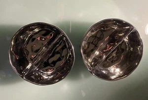Peltrina Porcelain Silver Sectioned Bowls LOT (x2) Hammered NEW - Picture 1 of 12