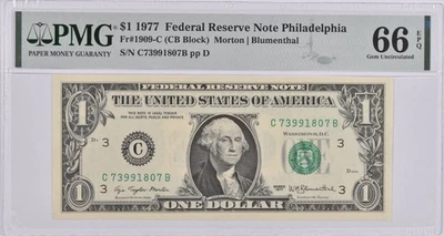 PMG Gem Unc 66 EPQ $1 1977 Philadelphia, PA US Federal Reserve Fr#1909-C *2933 - Image 1 of 3