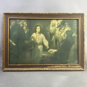 Stampa vintage con cornice "Il ragazzo Gesù nel tempio" di Heinrich Hofmann - Foto 1 di 2