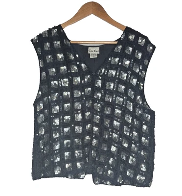 Cee Cee 90s Vintage Black & Sliver Sequin Top - Size 20 - Image 1 of 4