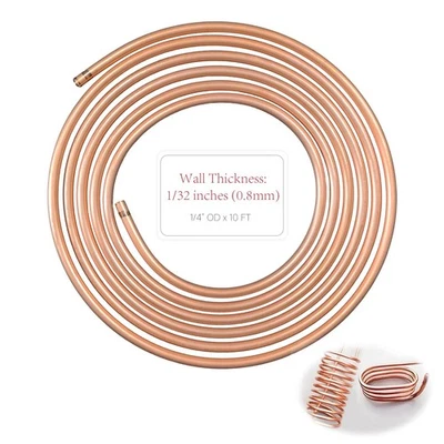 99.9% Copper Tube 1/4" OD x 3/16" 10 Ft, Tube Wall: 1/32", Refrigeration Seam... - Image 1 of 4