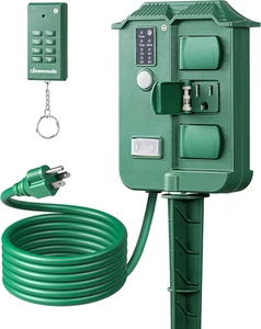 Outdoor Power Stake Timer Waterproof, 6 Grounded Outlets, 6FT Extension Cord, 10 - Picture 1 of 9