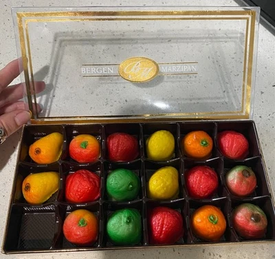 Bergen Marzipan 18 Piece Fruit Shaped Candy 8 Ounce Almond Treats Gift Box - Image 1 of 4