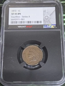 NGC XF45 BN 1872 INDIAN HEAD CENT VERY TOUGH DATE GREAT EYE APPEAL - Picture 1 of 4