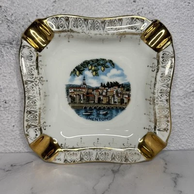 Винтажная Menton Франция Пепельница Фарфор Коллекционные Золотые Детали Лимож Париж - Изображение 1 из 4