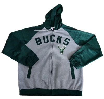 G III NBA Licensed Milwaukee Bucks Full Zip Hooded Sweatshirt Size L Mens Green - Image 1 of 4
