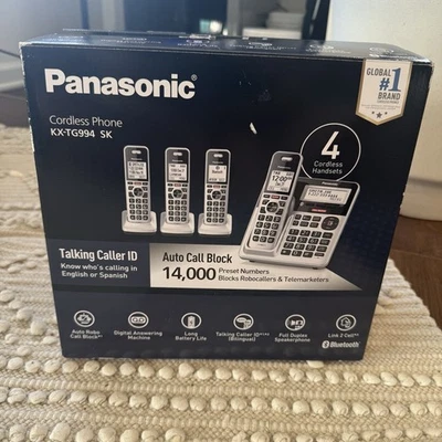 Panasonic KX-TG994SK DECT 6.0 Bluetooth 4-Handset Cordless Phone Bundle, NEW - Image 1 of 4
