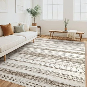Area Rug Living Room Rugs - 5x7 Washable Large Soft Neutral Boho Moroccan Boh... - Picture 1 of 6