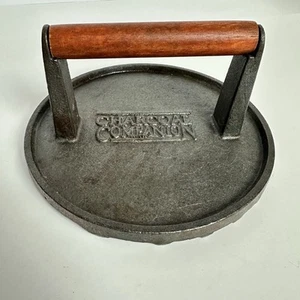 Vintage Charcoal Companion Gusseisen 7" Runde Grillpresse Holzgriff Grillmarke - Bild 1 von 5